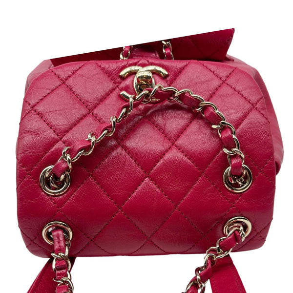 CHANEL Duma Pockets Small Aged Calfskin Quilted Leather Drawstring Backpack Pink
