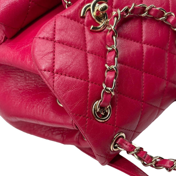 CHANEL Duma Pockets Small Aged Calfskin Quilted Leather Drawstring Backpack Pink