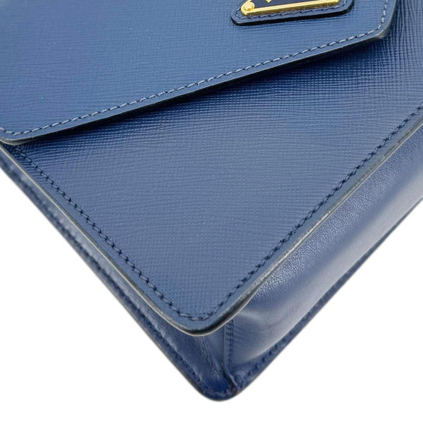 PRADA Metal Triangle Envelope Saffiano Leather Chain Shoulder Bag Blue