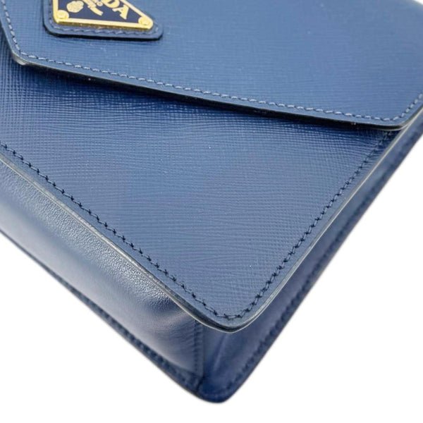 PRADA Metal Triangle Envelope Saffiano Leather Chain Shoulder Bag Blue