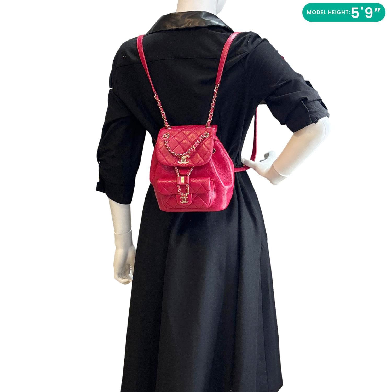 CHANEL Duma Pockets Small Aged Calfskin Quilted Leather Drawstring Bac