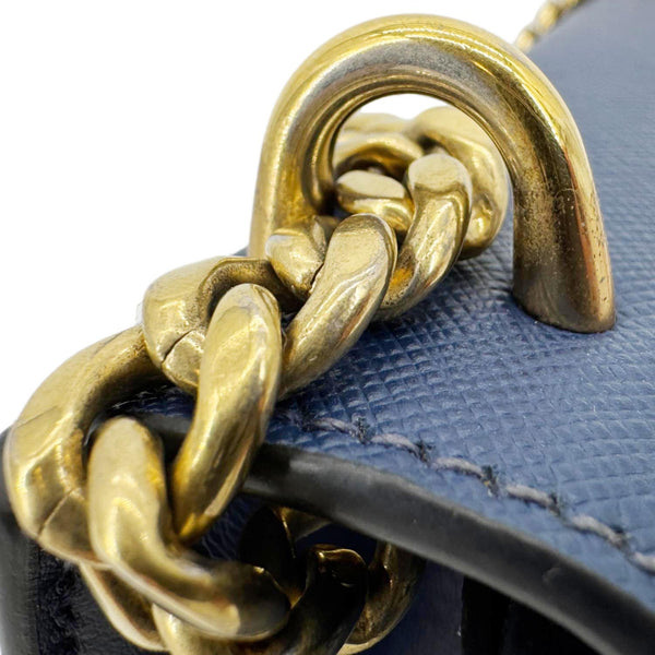 PRADA Metal Triangle Envelope Saffiano Leather Chain Shoulder Bag Blue