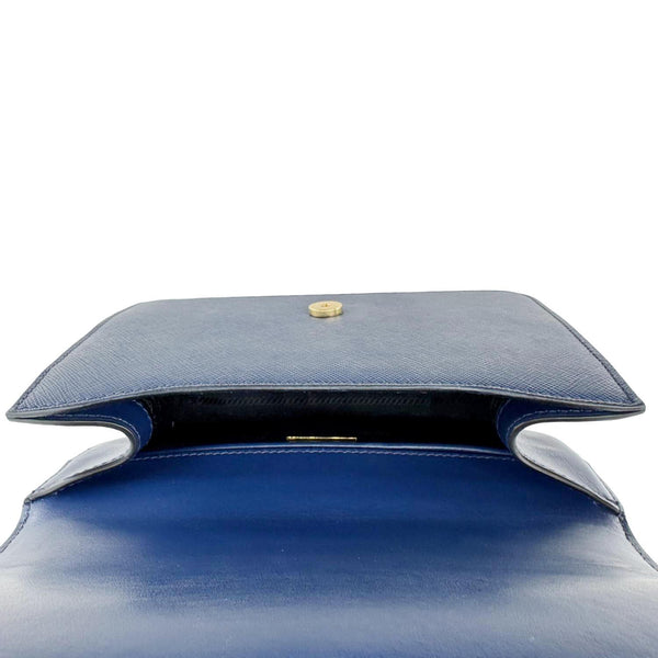 PRADA Metal Triangle Envelope Saffiano Leather Chain Shoulder Bag Blue