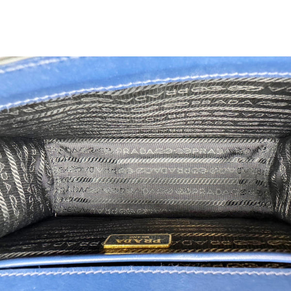 PRADA Metal Triangle Envelope Saffiano Leather Chain Shoulder Bag Blue