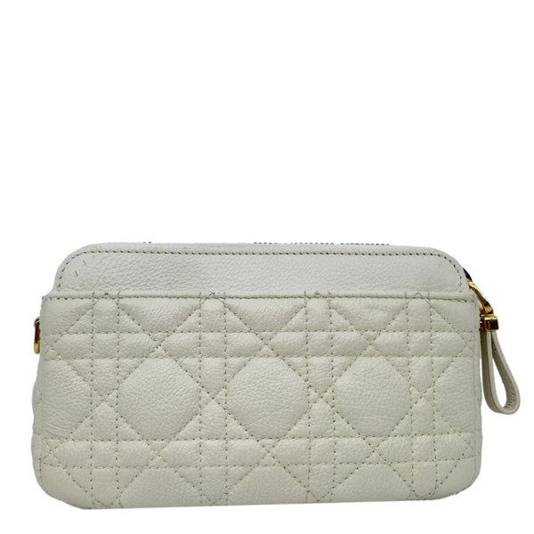CHRISTIAN DIOR Caro Supple Cannage Calfskin Leather Chain Shoulder Bag Ivory