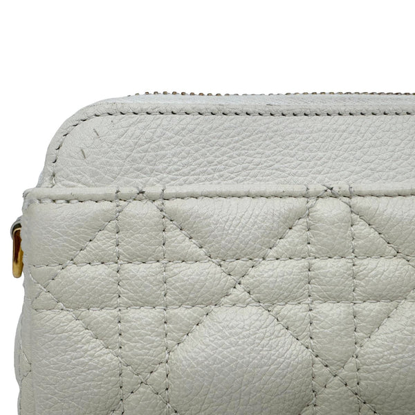 CHRISTIAN DIOR Caro Supple Cannage Calfskin Leather Chain Shoulder Bag Ivory