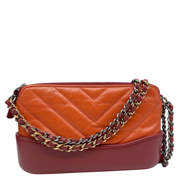 CHANEL Gabrielle Double Zip Quilted Aged Calfskin Leather Crossbody Bag Orange