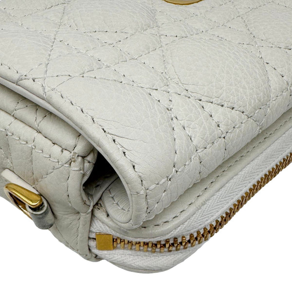 CHRISTIAN DIOR Caro Supple Cannage Calfskin Leather Chain Shoulder Bag Ivory