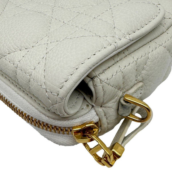 CHRISTIAN DIOR Caro Supple Cannage Calfskin Leather Chain Shoulder Bag Ivory