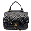 CHANEL Gold Bar Top Handle Flap Medium Quilted Calfskin Leather Shoulder Bag Black