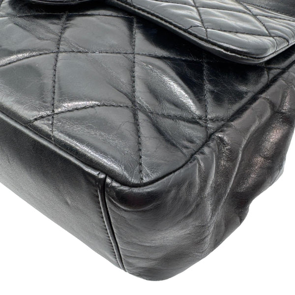 CHANEL Gold Bar Top Handle Flap Medium Quilted Calfskin Leather Shoulder Bag Black