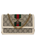 GUCCI Web Queen Margaret Mini GG Supreme Canvas Chain Wallet Beige 476079