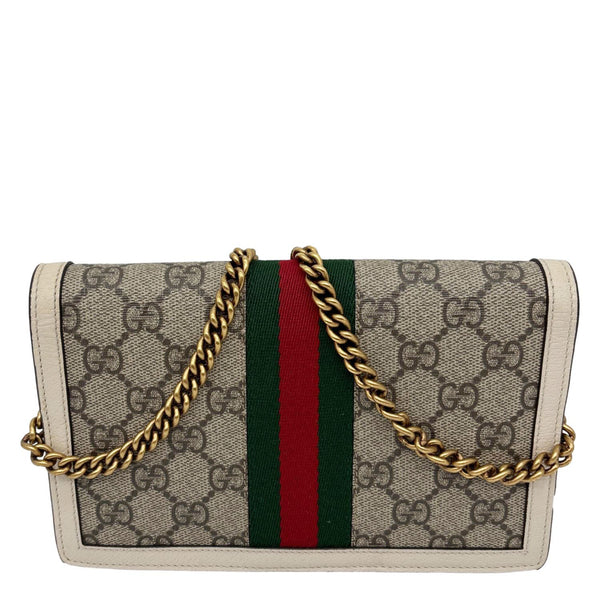 GUCCI Web Queen Margaret Mini GG Supreme Canvas Chain Wallet Beige 476079