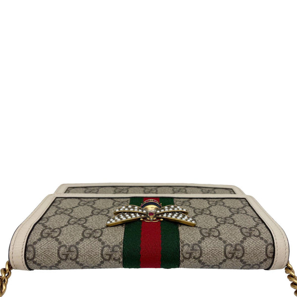 GUCCI Web Queen Margaret Mini GG Supreme Canvas Chain Wallet Beige 476079