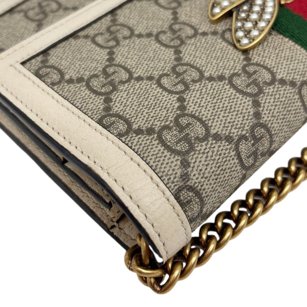 GUCCI Web Queen Margaret Mini GG Supreme Canvas Chain Wallet Beige 476079