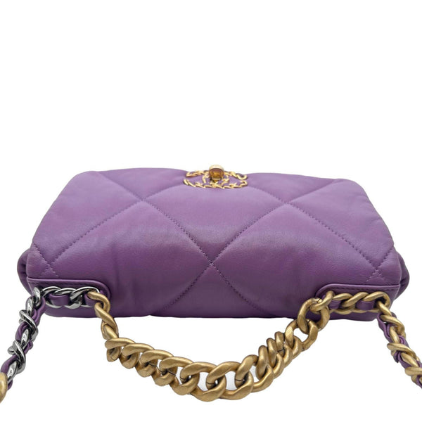 CHANEL 19 Flap Medium Quilted Lambskin Leather Shoulder Bag Purple