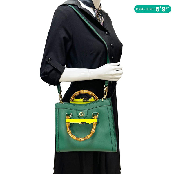 GUCCI Bamboo Diana Medium Leather Tote Bag Green 660195