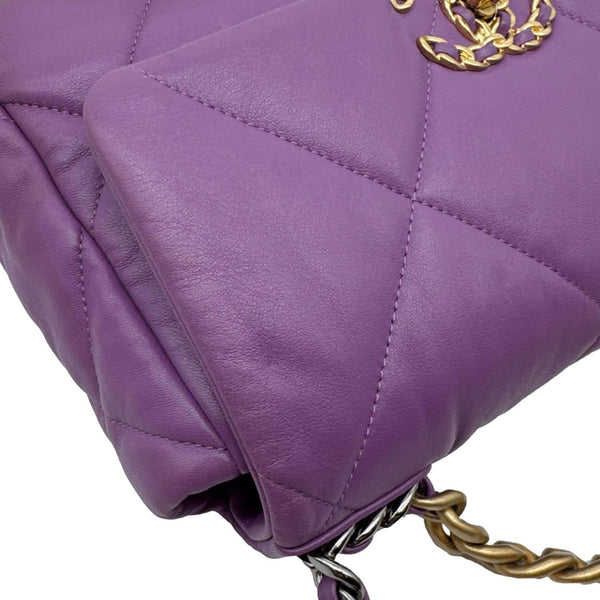 CHANEL 19 Flap Medium Quilted Lambskin Leather Shoulder Bag Purple