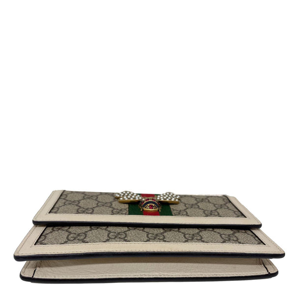 GUCCI Web Queen Margaret Mini GG Supreme Canvas Chain Wallet Beige 476079