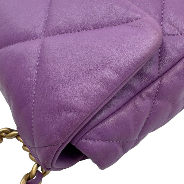 CHANEL 19 Flap Medium Quilted Lambskin Leather Shoulder Bag Purple