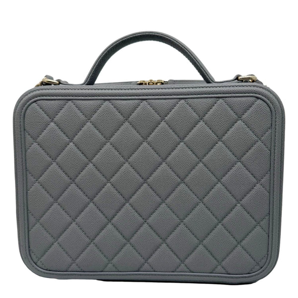 CHANEL Vanity Case Filigree CC  Large Caviar Quilted Shoulder Bag Grey