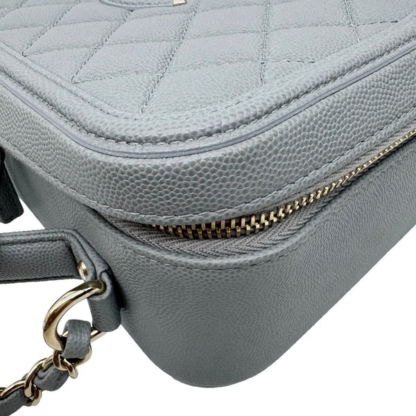 CHANEL Vanity Case Filigree CC  Large Caviar Quilted Shoulder Bag Grey