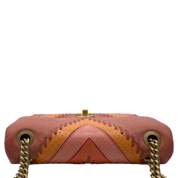 CHANEL Paris-Cuba Flap Python Patchwork Chevron Leather Shoulder Bag Multicolor
