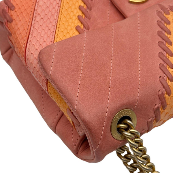 CHANEL Paris-Cuba Flap Python Patchwork Chevron Leather Shoulder Bag Multicolor