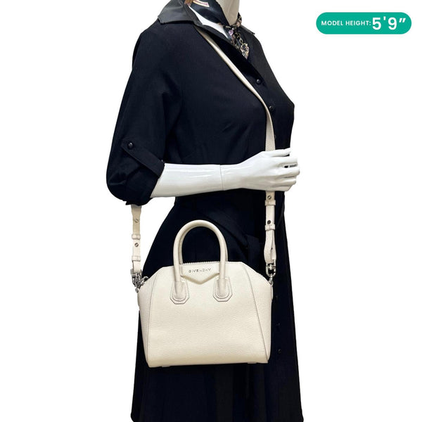 GIVENCHY Antigona Mini Leather Satchel Shoulder Bag Off White