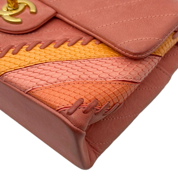 CHANEL Paris-Cuba Flap Python Patchwork Chevron Leather Shoulder Bag Multicolor