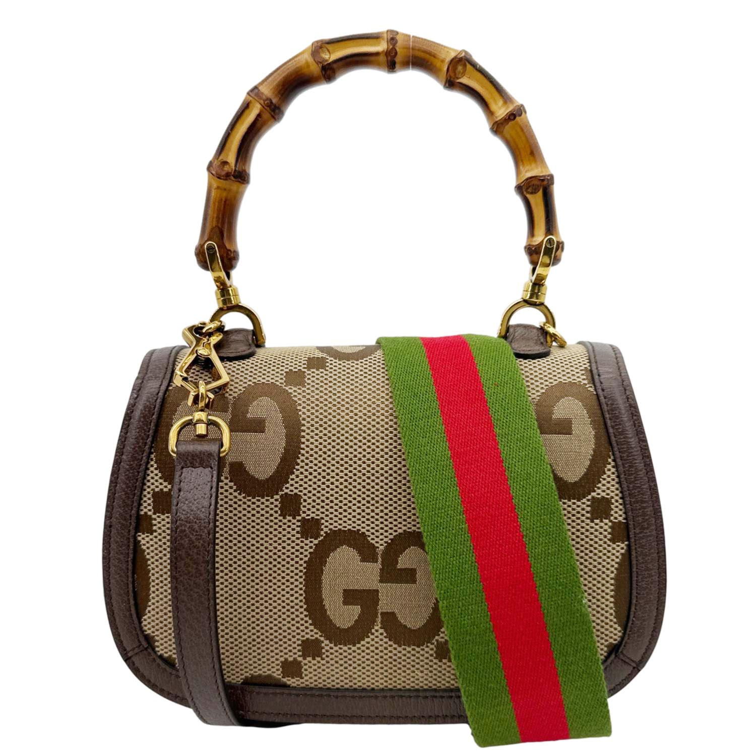 GUCCI Bamboo 1947 GG Jumbo Canvas Top Handle Crossbody Bag Beige 67579