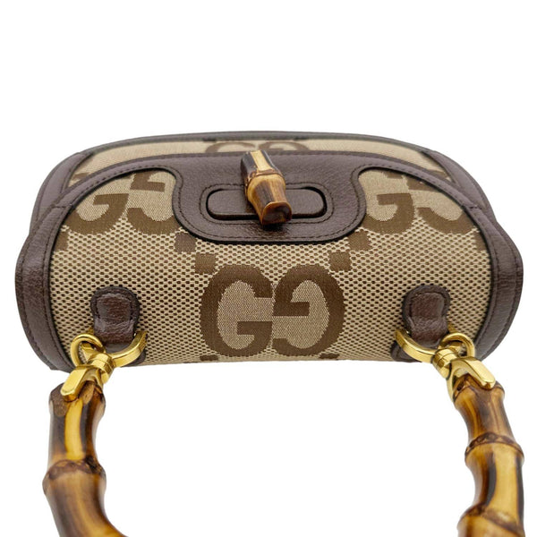 GUCCI Bamboo 1947 GG Jumbo Canvas Top Handle Crossbody Bag Beige 675797