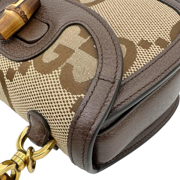 GUCCI Bamboo 1947 GG Jumbo Canvas Top Handle Crossbody Bag Beige 675797