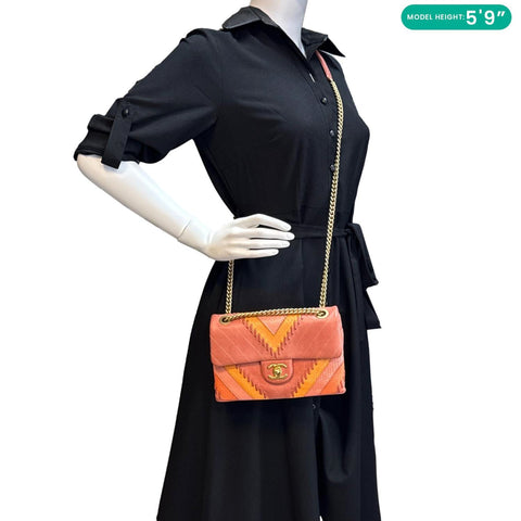 CHANEL Paris-Cuba Flap Python Patchwork Chevron Leather Shoulder Bag Multicolor