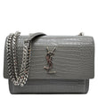 YVES SAINT LAURENT Monogram Sunset Crocodile Embossed Leather Crossbody Bag Grey