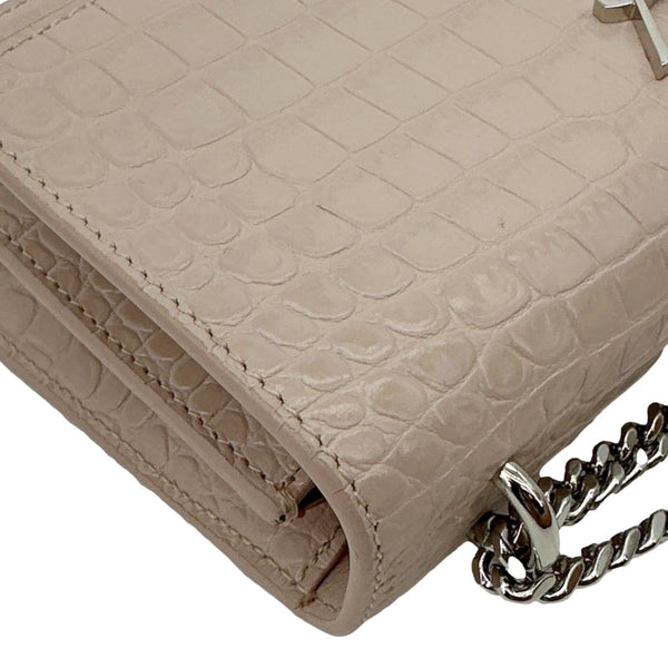 YVES SAINT LAURENT Monogram Sunset Crocodile Embossed Leather Crossbody Bag Pink