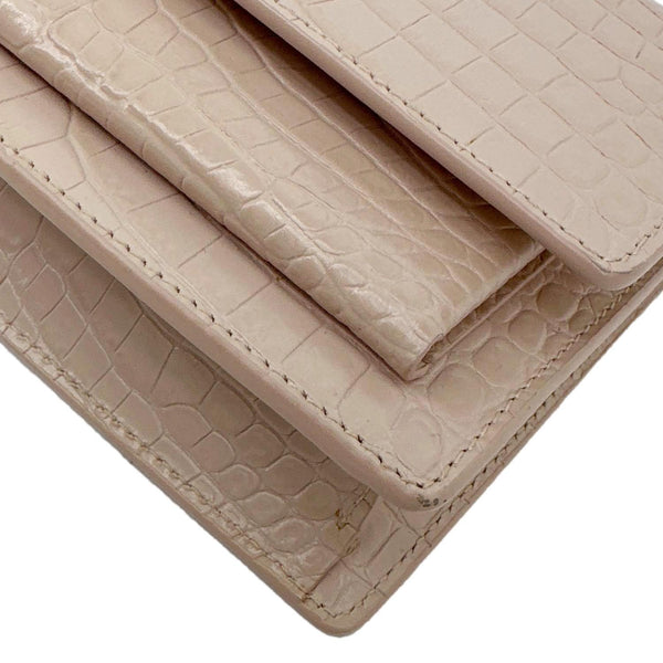 YVES SAINT LAURENT Monogram Sunset Crocodile Embossed Leather Crossbody Bag Pink