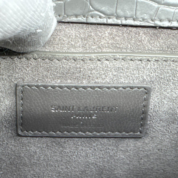 YVES SAINT LAURENT Monogram Sunset Crocodile Embossed Leather Crossbody Bag Grey