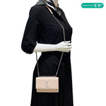 YVES SAINT LAURENT Monogram Sunset Crocodile Embossed Leather Crossbody Bag Pink