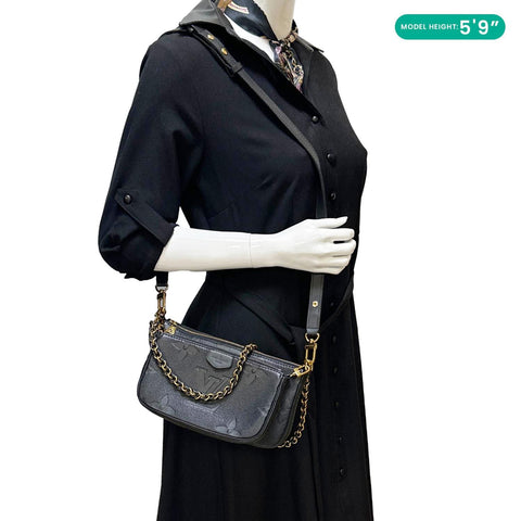 LOUIS VUITTON Multi Pochette Accessoires Monogram Empreinte Leather Shoulder Bag Black