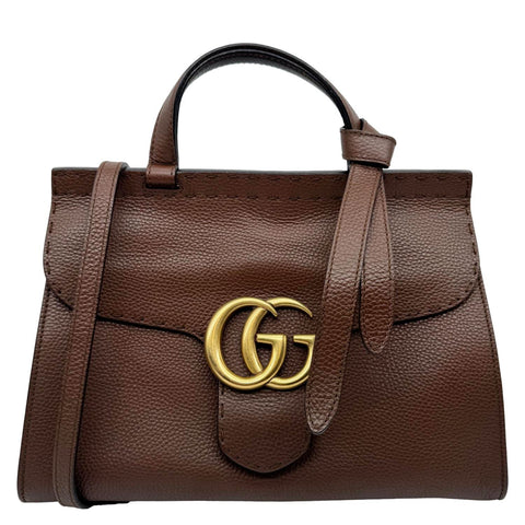 GUCCI GG Marmont Leather Top Handle Shoulder Bag Brown 421890