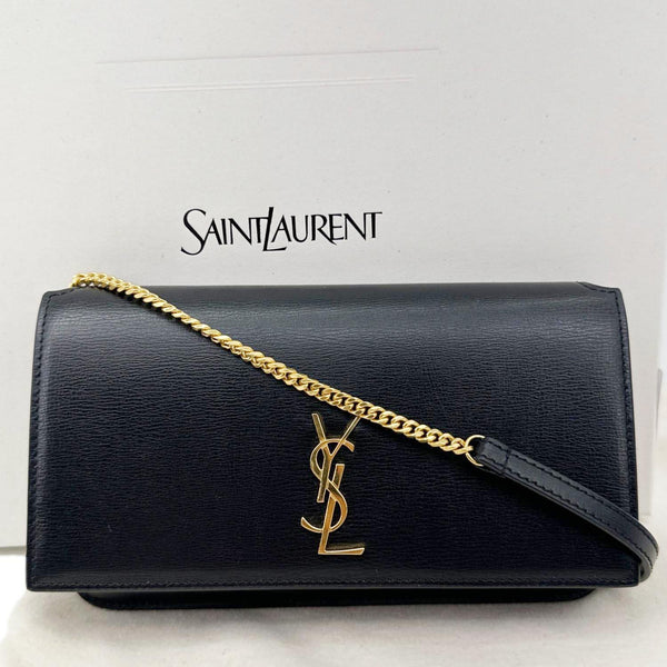 YVES SAINT LAURENT Monogram Cassandre Leather Phone Holder Black