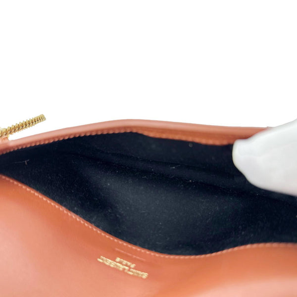 YVES SAINT LAURENT Monogram Patent Leather Phone Holder Crossbody Bag Terracotta