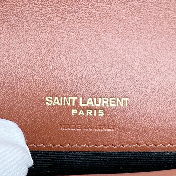 YVES SAINT LAURENT Monogram Patent Leather Phone Holder Crossbody Bag Terracotta