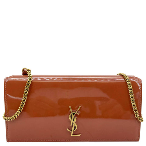 YVES SAINT LAURENT Monogram Patent Leather Phone Holder Crossbody Bag Terracotta