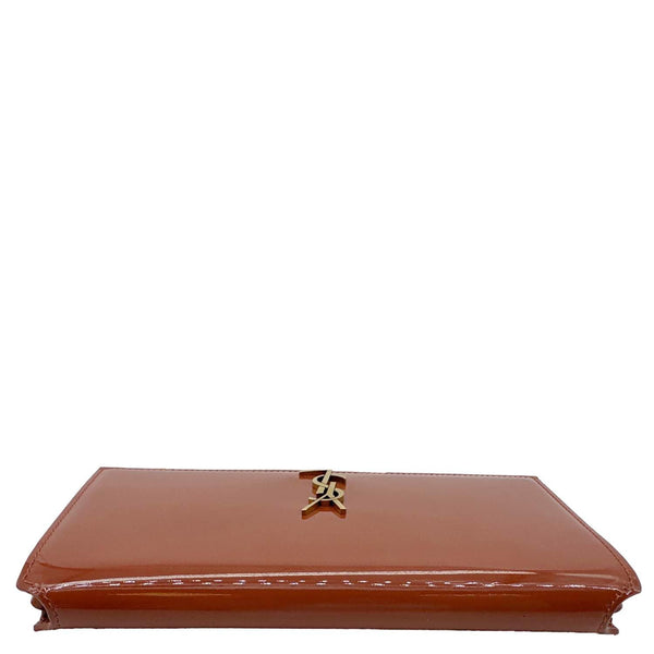 YVES SAINT LAURENT Monogram Patent Leather Phone Holder Crossbody Bag Terracotta