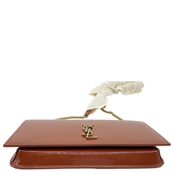YVES SAINT LAURENT Monogram Patent Leather Phone Holder Crossbody Bag Terracotta