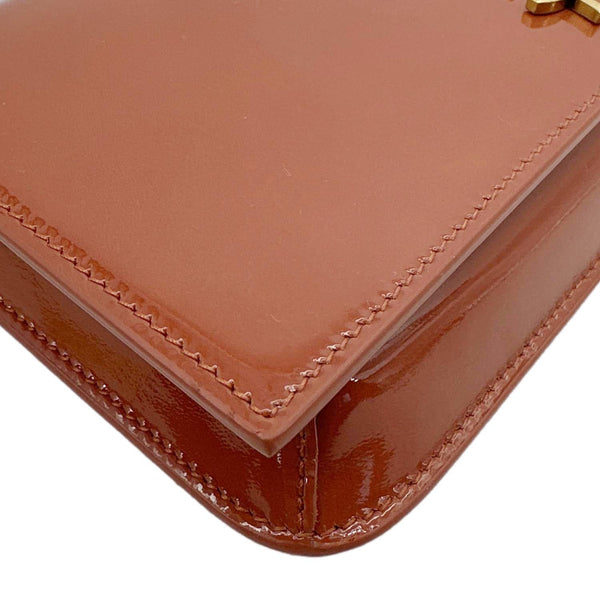 YVES SAINT LAURENT Monogram Patent Leather Phone Holder Crossbody Bag Terracotta