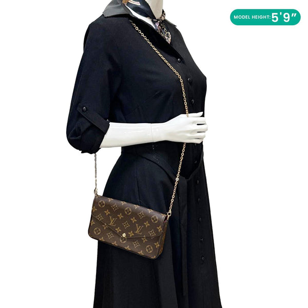 LOUIS VUITTON Felicie Pochette Monogram Canvas Crossbody Bag Brown