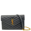 YVES SAINT LAURENT Cassandre Leather Wallet on a Chain Crossbody Bag Black
